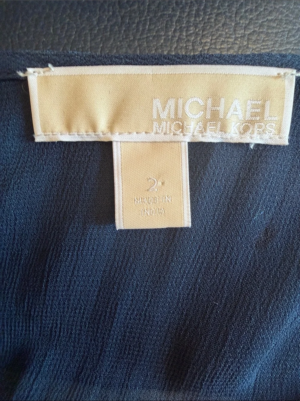 Michael Kors Navy, Light Blue and White Beaded V-Neck Blouse